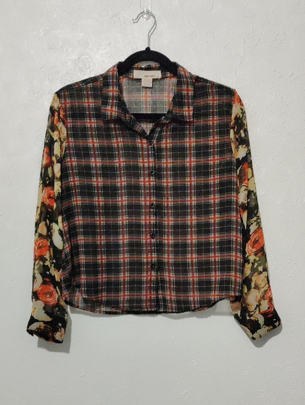 Sans Souci Black and Red Plaid Button-Up Shirt